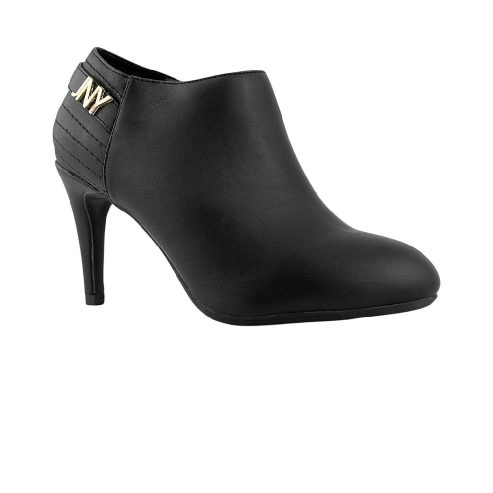 Jones New York Black Heeled Ankle Boots with Gold Detail